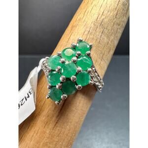 NEW Sterling Silver Emerald & White Topaz Cluster Ring Size 9